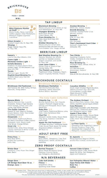 Restaurant Menu | Brickhouse Food & Drink