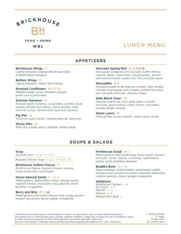Restaurant Menu | Brickhouse Food & Drink